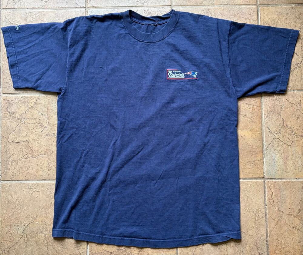 90s Majestic New England Patriots NFL Navy Tee Embroidered Logo Vintage Size XL